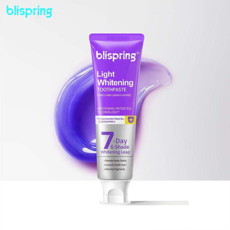 Blispring Light Whitening Toothpaste, 7 Day 6 Shape Whitening Shape, Color-Correcting Purple Foam Fights Yellow Teeth, Grapefruit & Lemon Fresh Flavor