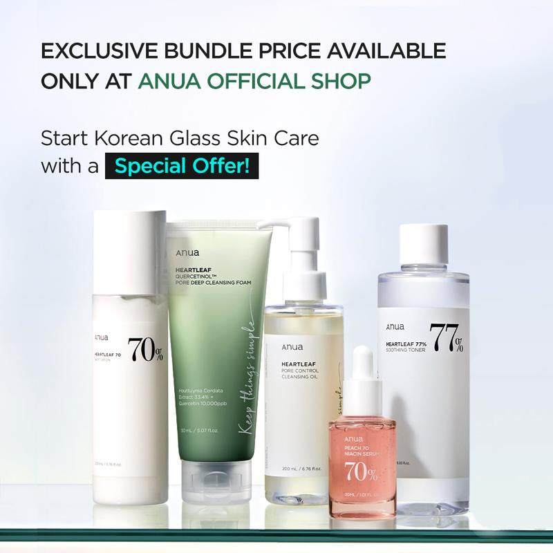 [Anua Official Shop] Korean Glass Skin Set (Oil Cleanser + Deep Cleansing Foam + Heartleaf Toner + Pink Serum + Calming Moisturizer)｜Niacinamide Serum, Dark Spot Care, Hyperpigmentation, Hydrating