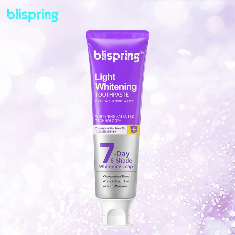 Blispring Light Whitening Toothpaste, 7 Day 6 Shape Whitening Shape, Color-Correcting Purple Foam Fights Yellow Teeth, Grapefruit & Lemon Fresh Flavor