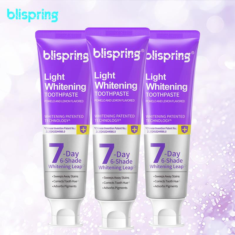 Blispring Light Whitening Toothpaste, 7 Day 6 Shape Whitening Shape, Color-Correcting Purple Foam Fights Yellow Teeth, Grapefruit & Lemon Fresh Flavor
