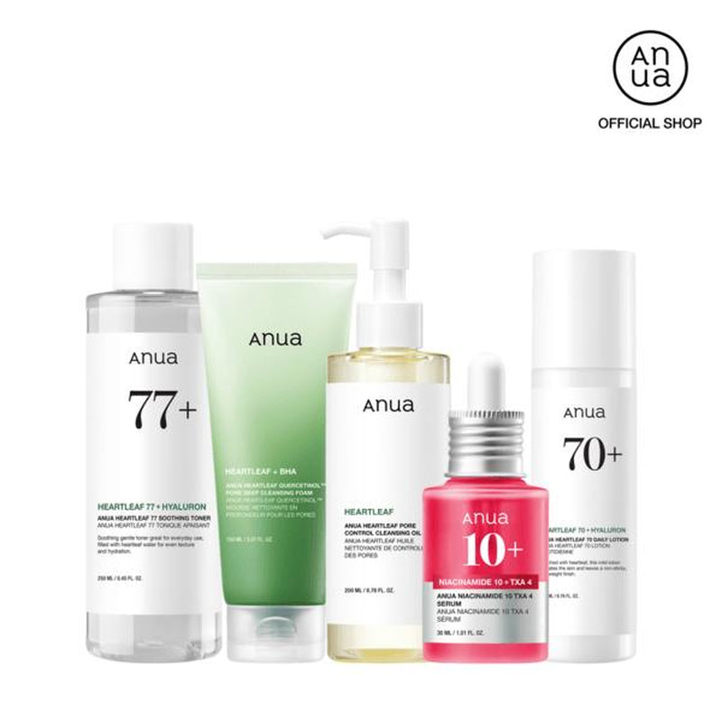 ANUA Ultimate Skincare Routine Set｜Cleansing Oil + Cleansing Foam +Toner + Dark Spot Correcting Serum + Moisturizing Lotion, Hydrate, Korean Skincare, Glass Skin, Affordable, Niacinamide